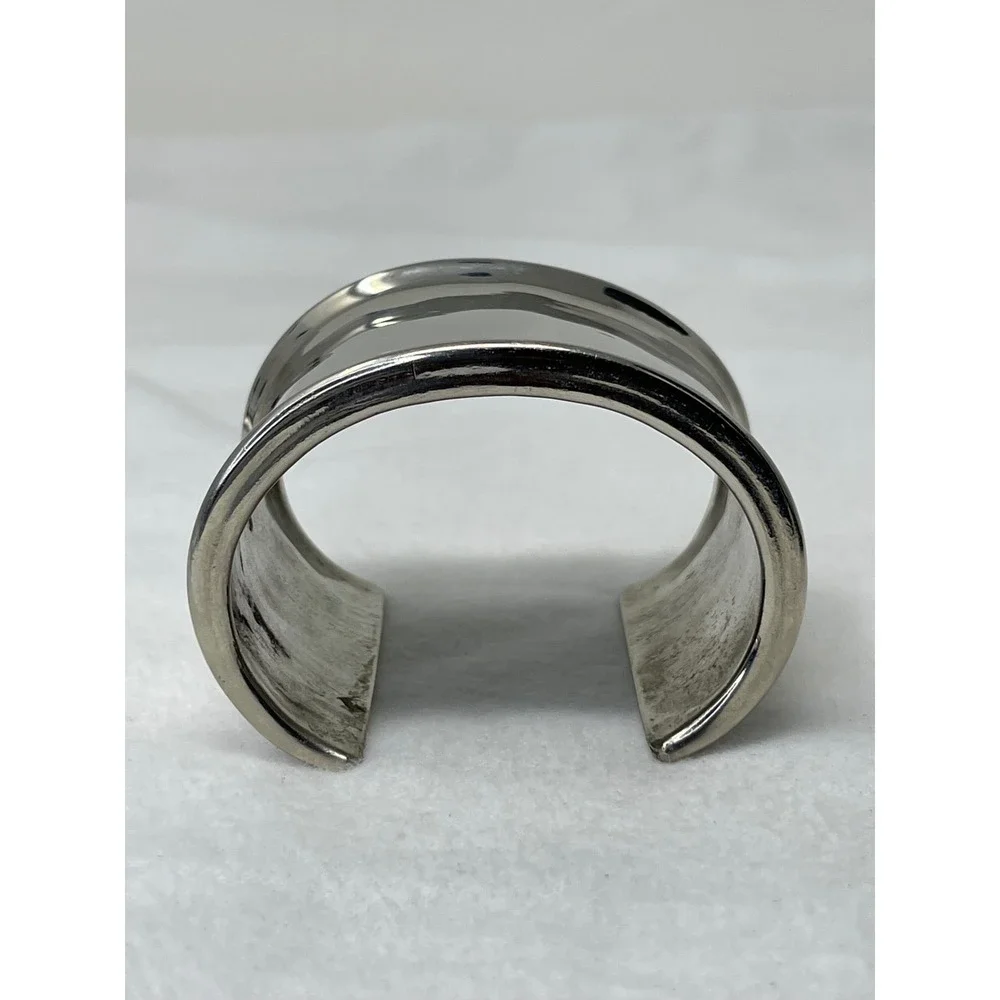 Wide Silver Tone Concave Cuff Bracelet India Made Minimalist Statement Jewelry